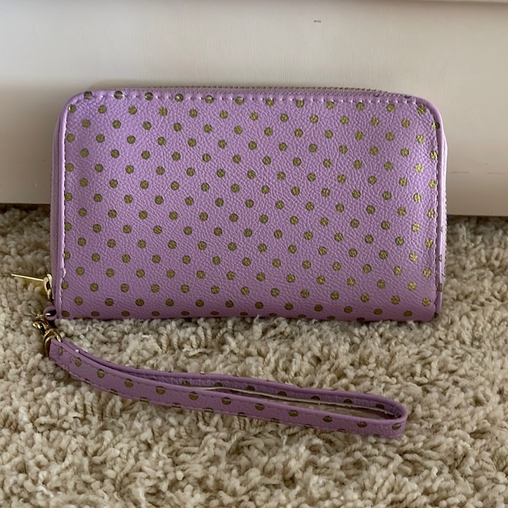 Purple polka dot wallet